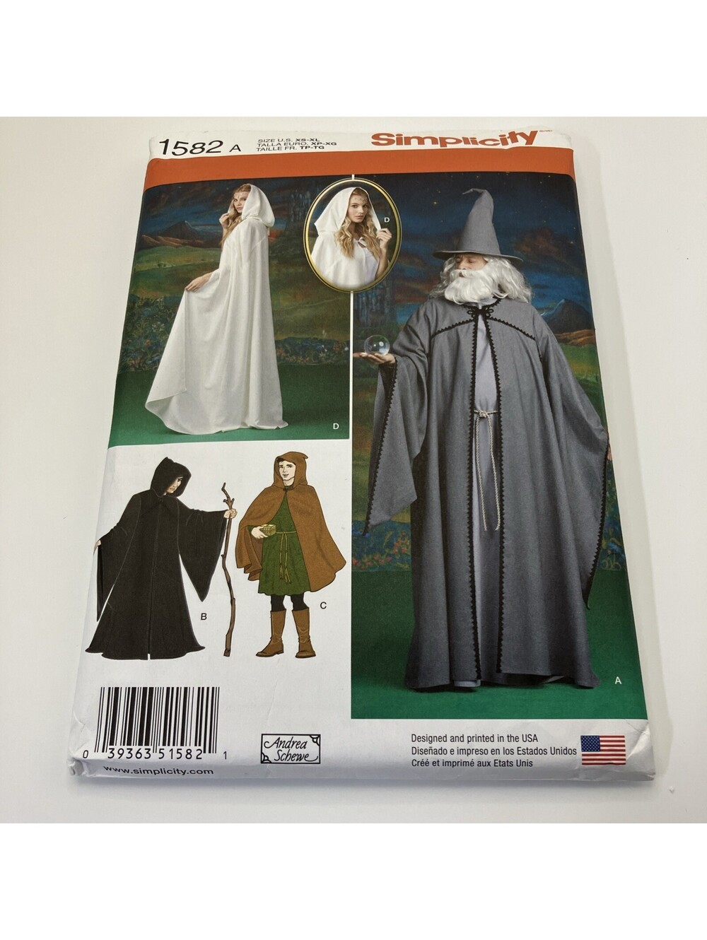 Wizard Medieval Hooded Cape Cloak Tunic Hat Simplicity 1582 Sewing Pattern XS-XL